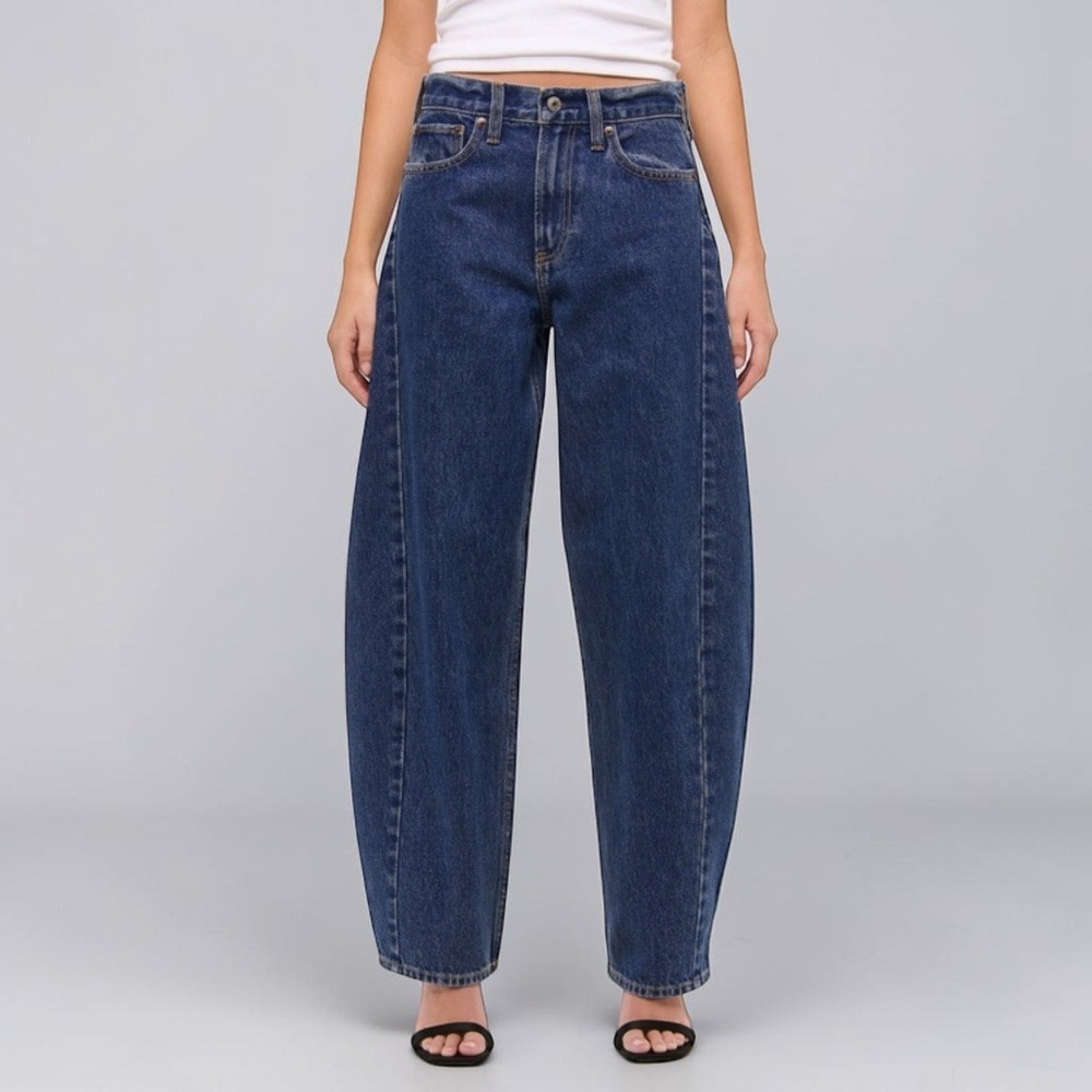 Abercrombie & Fitch Barrel Jeans 32 Mid Rise Dark Wash Horseshoe Denim - Picture 12 of 14
